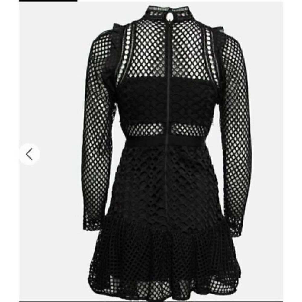L'atiste Black Lace Lantern Crochet Long Sleeve Mini Dress S - Picture 3 of 8